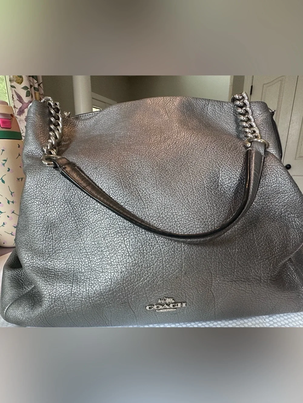 Coach Phoebe Metallic Silver Leather Chain Shoulder Bag F37856